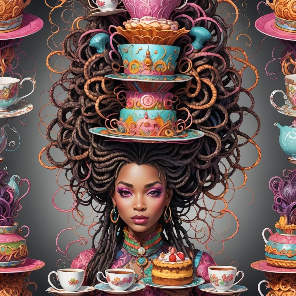 Extravagant Five-Foot Hairstyle with Neon Braids and Tea Par...