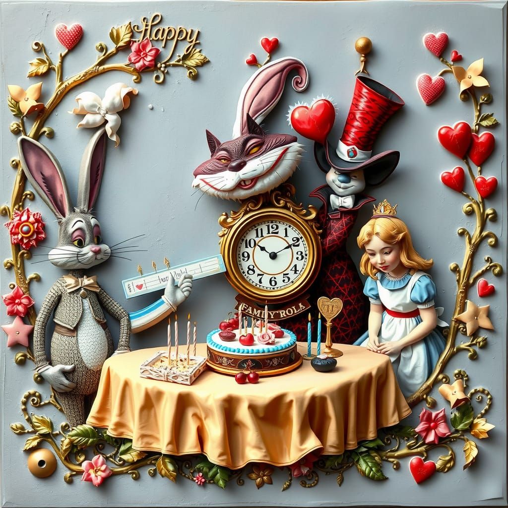Alice in Wonderland Characters Celebrate in 3D Oil