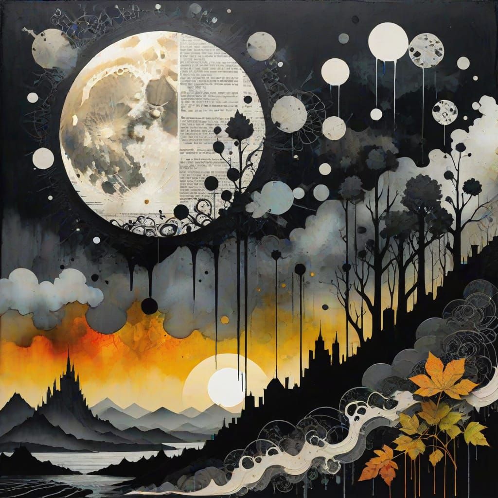 background of a dystopian collage of distressed newspaper clippings, industrial-punk elements, and abstract Heuchera pat...