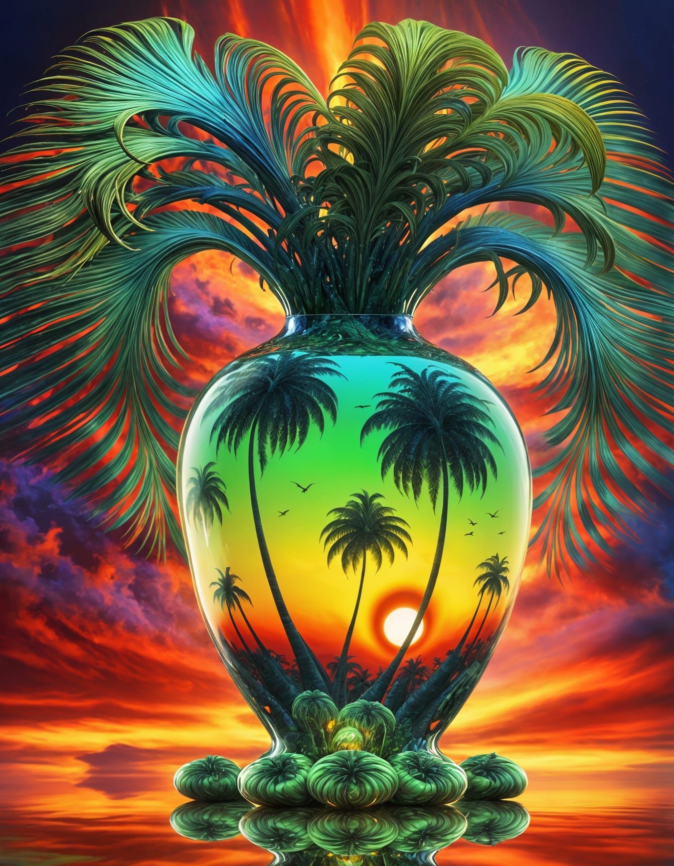 Palm Trees in Sci-Fi Glass Vase