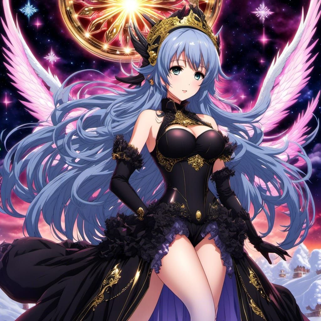 Three-Winged Woman with Dragon in Christmas Scene