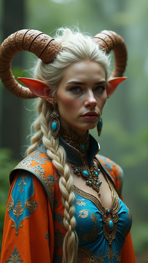 Beautiful Satyr Portrait in Fantasy Forest, Hyperrealistic