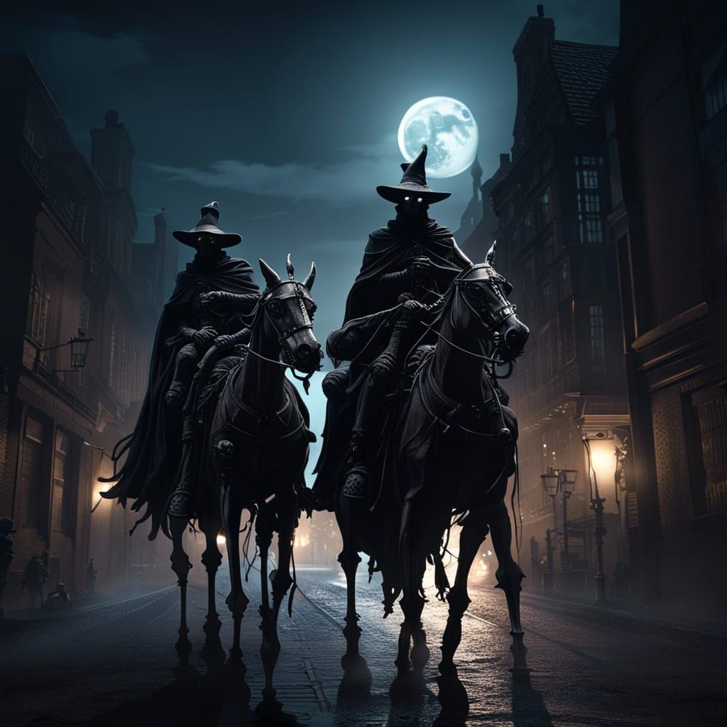 Plague Doctors on Skeleton Horses in Noir Town