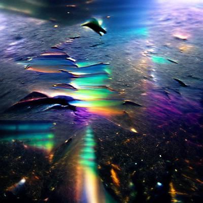 Iridescent Figure Falling into Endless Universe