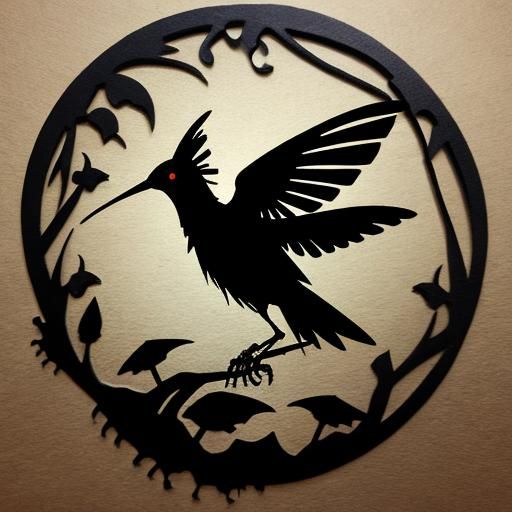 Skeletal Zombie Hummingbird Silhouette Art