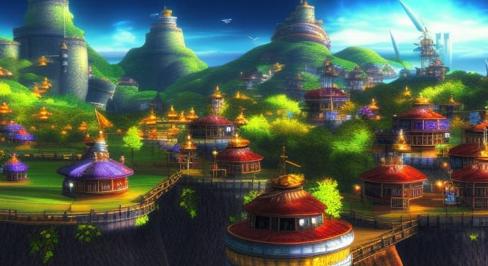 Final Fantasy Castle with Flying Ships in Digital Art