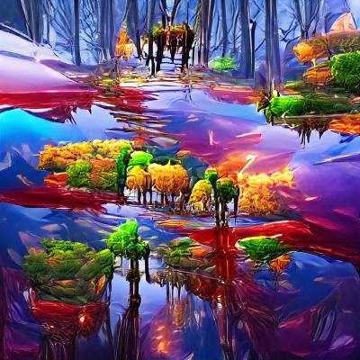 Reflecting Forest: Detailed Colorful Art