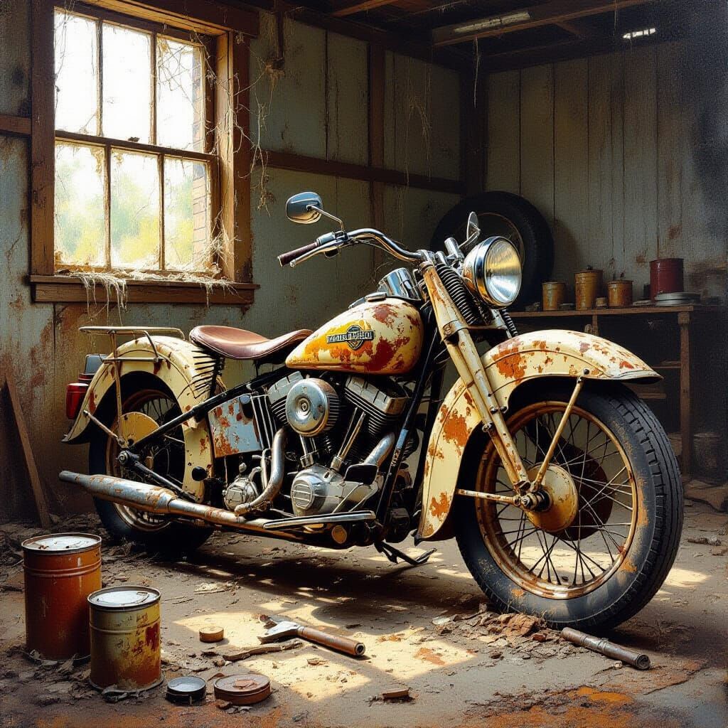 Abandoned 1924 Harley Davidson in Dilapidated Workshop