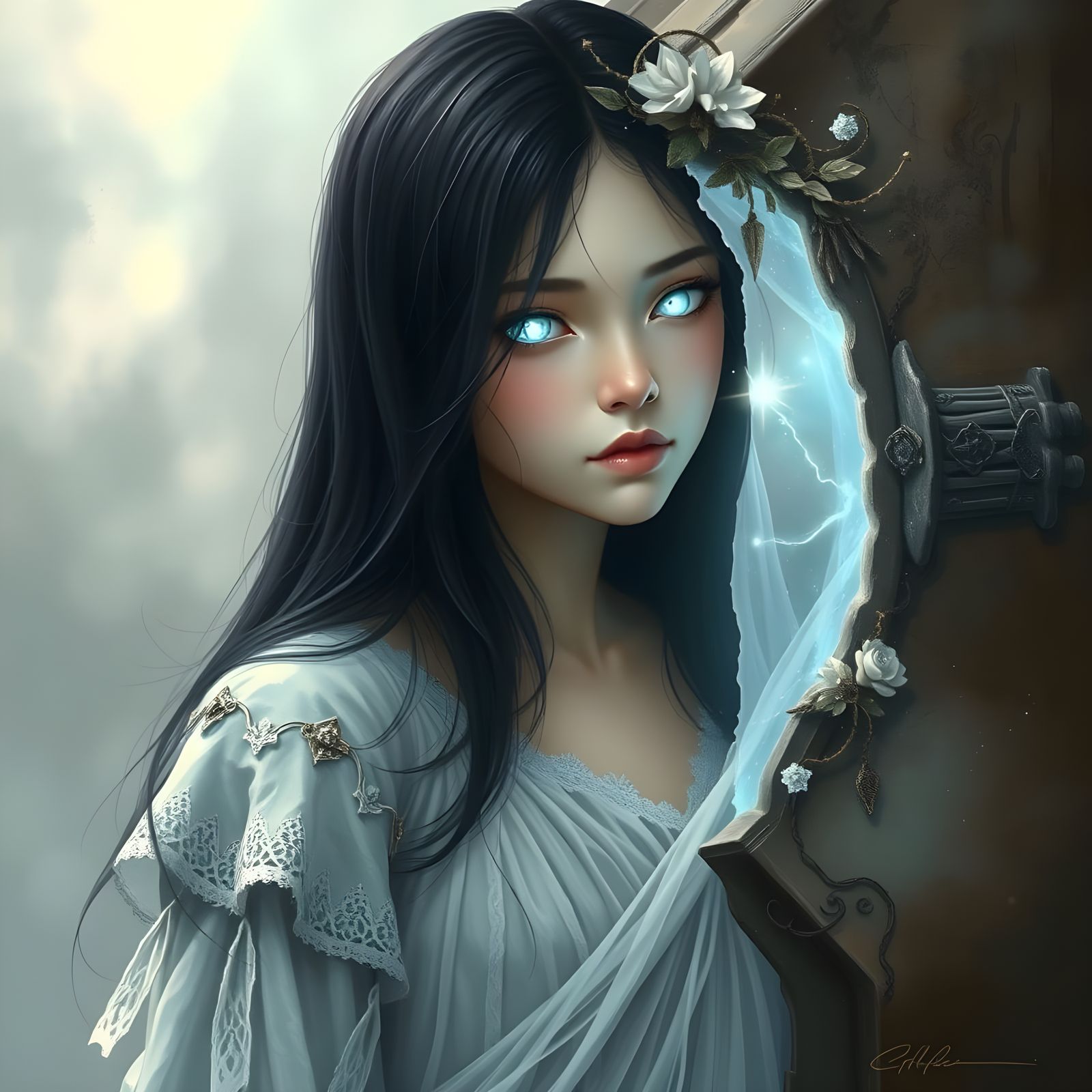 Ethereal Ghost Girl Emerges from Stone