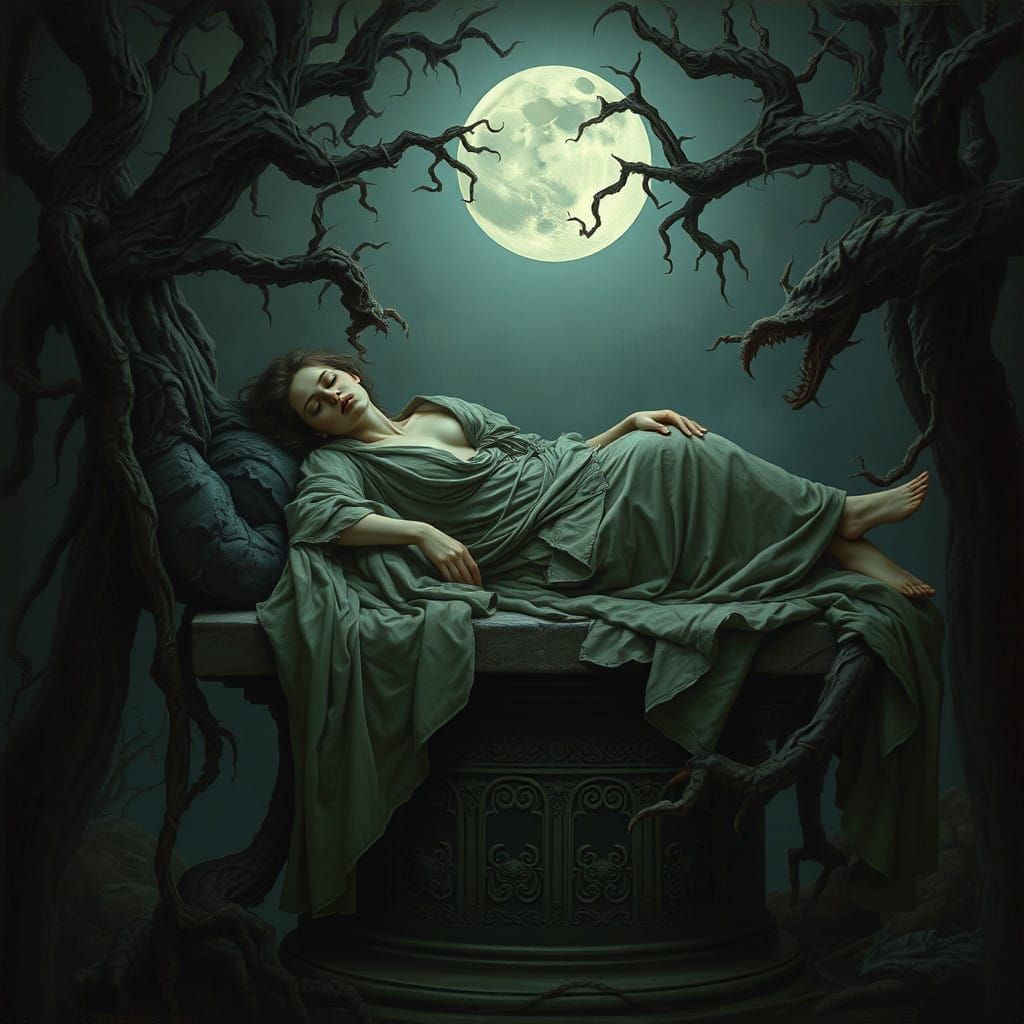 Ethereal Nightmare Born from Dark Dreams in Botticelli's Sty...