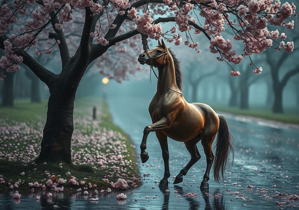Majestic Centaur Reaching for Cherry Blossom: Impressionist ...