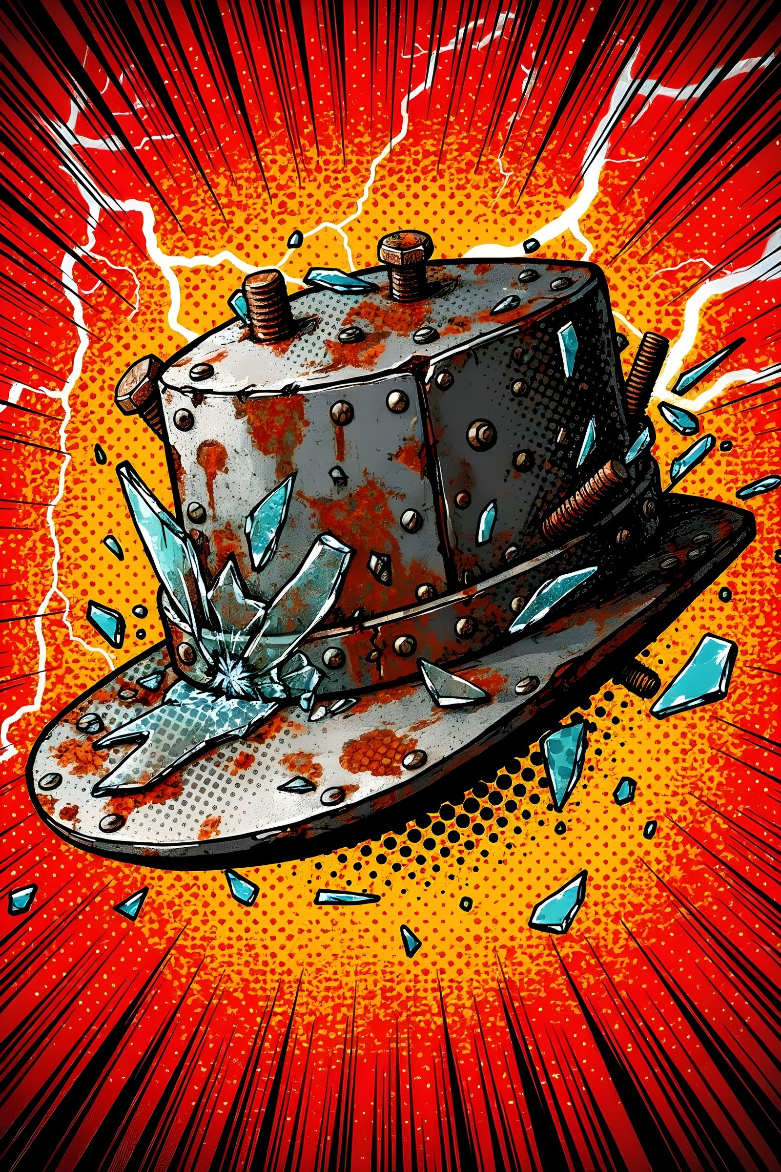 Rusted Metal Hat in Comic Book Style