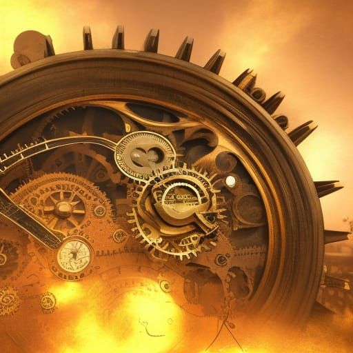 Steampunk Clock with Gears and Steam in Detailed Matte Paint...