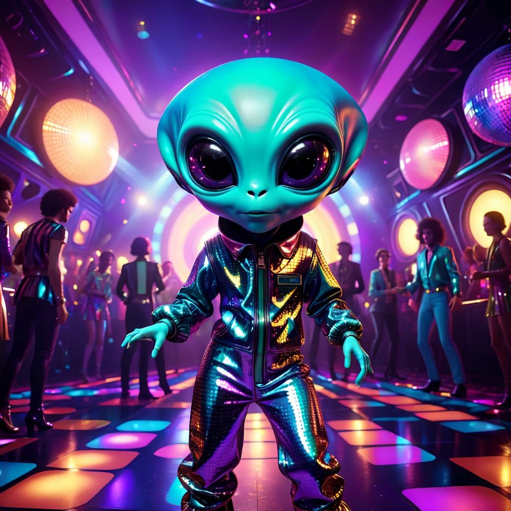 Glamorous Alien Disco Dancer in a Neon Wonderland