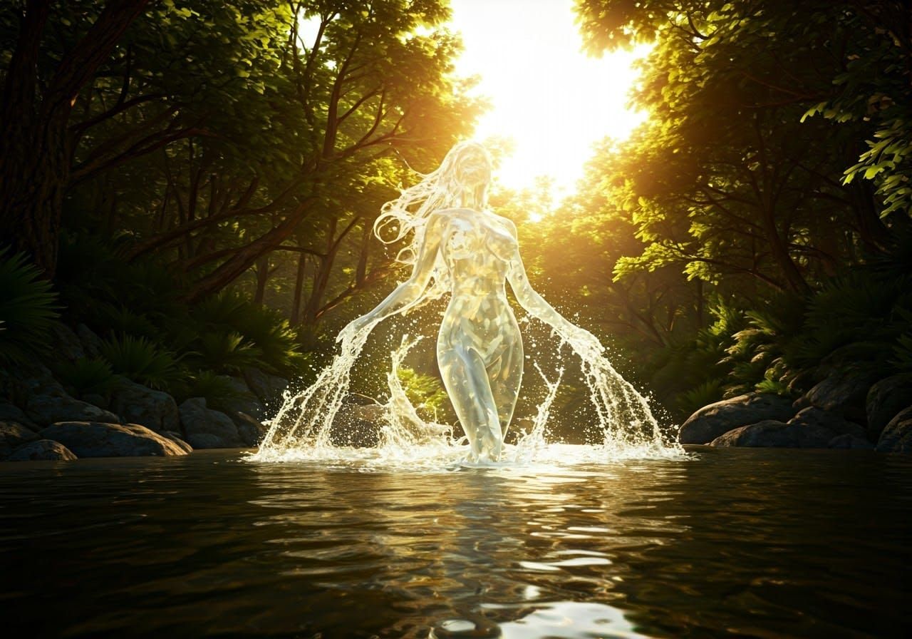 Ethereal Water Nymph in a Lush Forest Glade