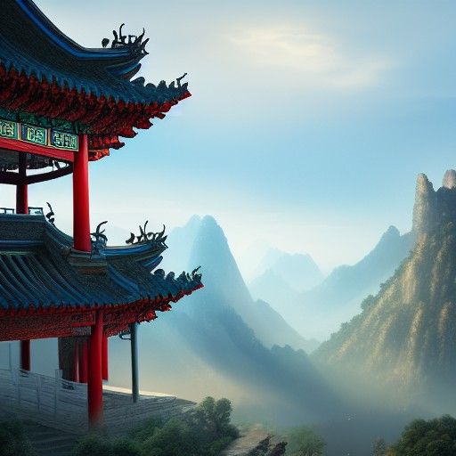 Ancient Chinese Palace with Dragon, Fantasy Art
