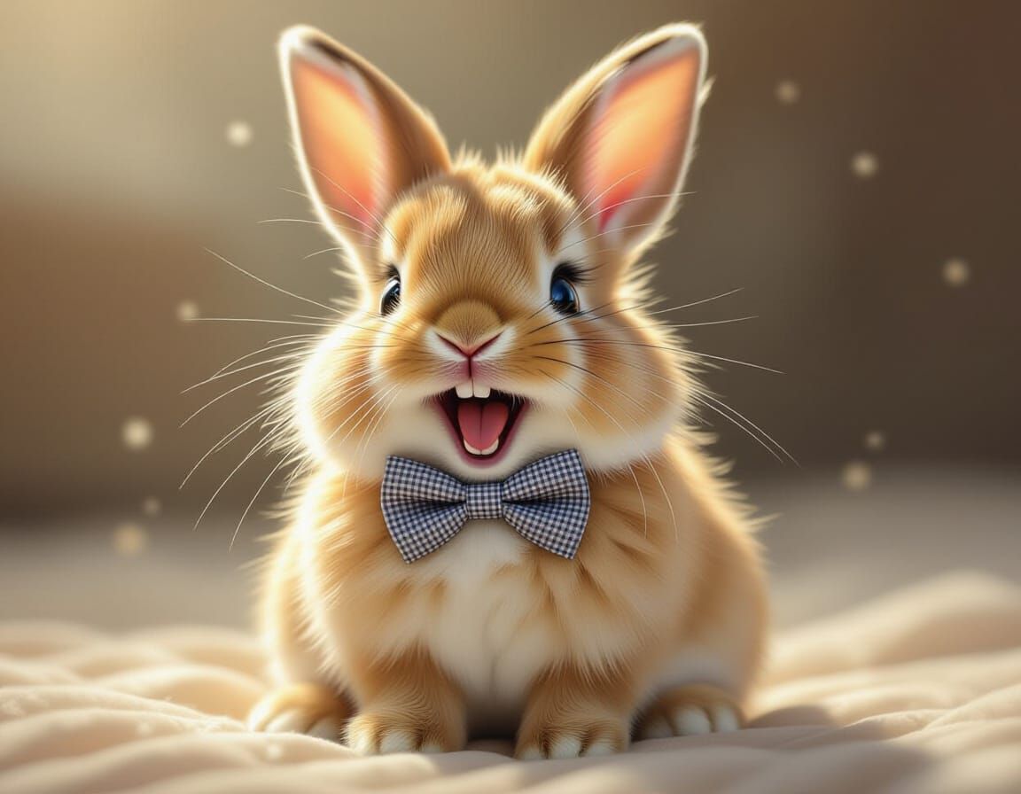 Joyful Hyperrealistic Bunny with Bow Tie
