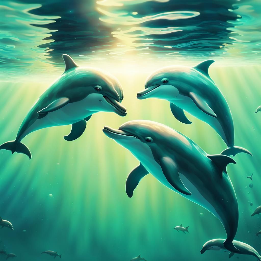 Enraged Dolphins Graceful Play in Bioluminescent Waters