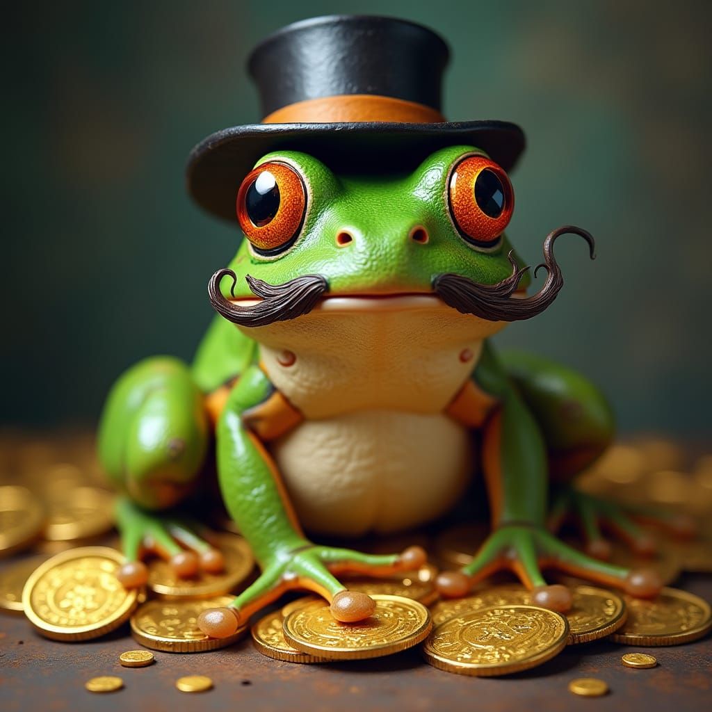 Frog with Mustache in Top Hat amidst Treasure