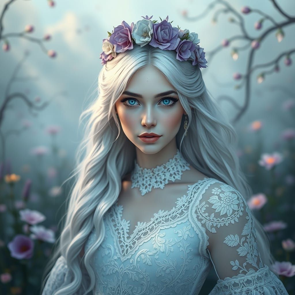 Majestic White Witch in Whimsical Wonderland