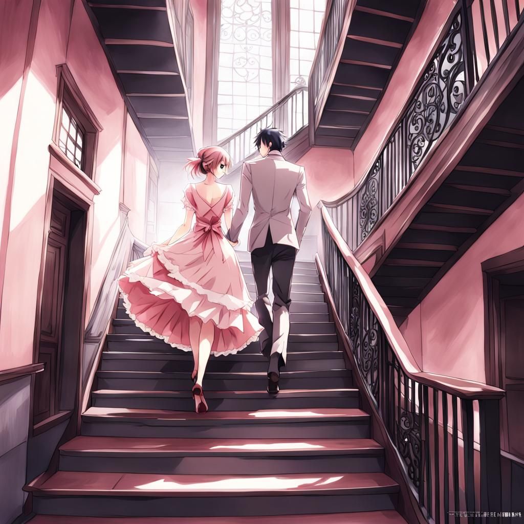 Girl in Pink Dress: Anime-Style Scene