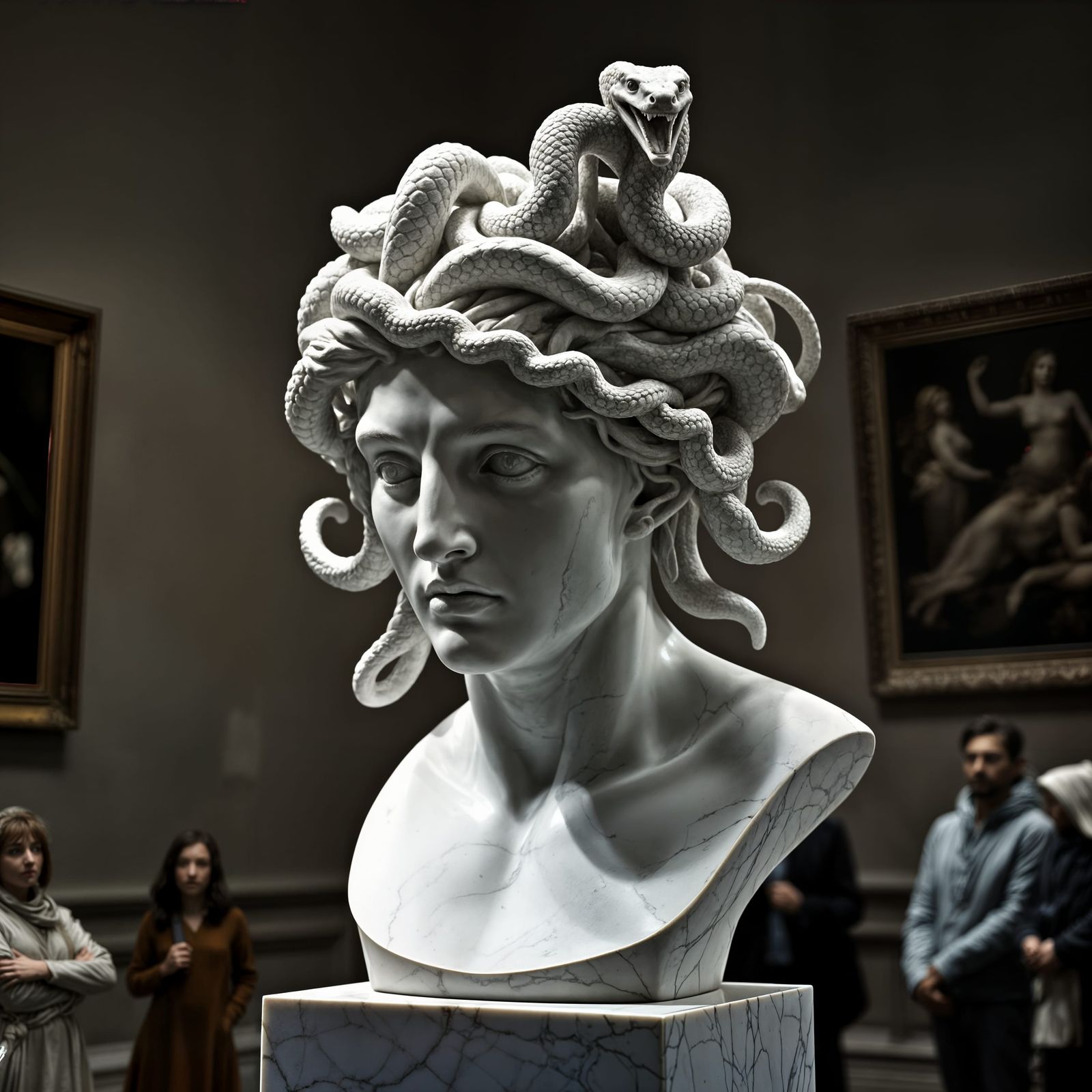 Hyperrealistic Medusa Marble Bust in Museum