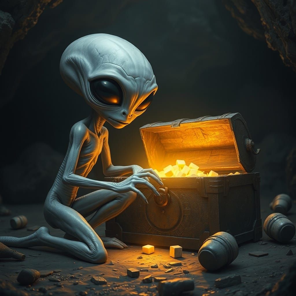 Gray Alien Discovery in a Dark Cave