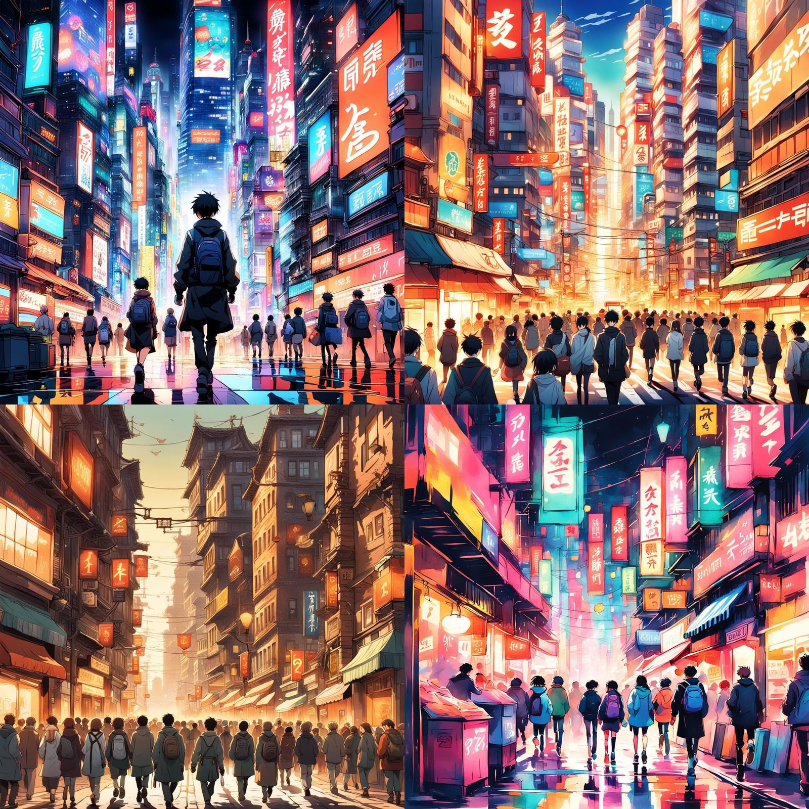 Overwhelmed People in Bustling Pre-ICT Era City