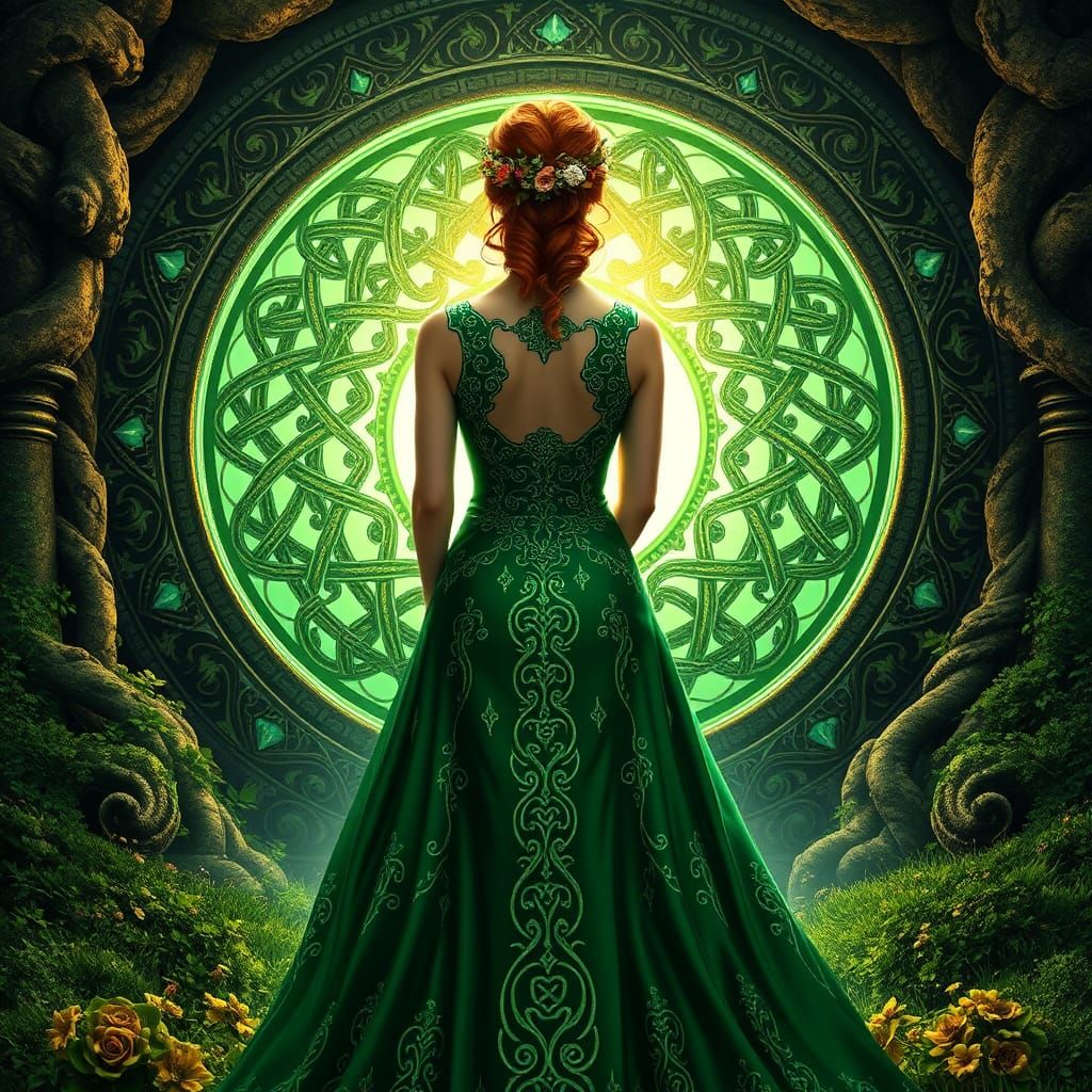 Celtic Goddess at Emerald Portal, Detailed 3D Render