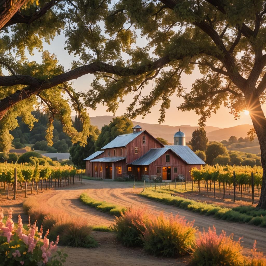 Napa Valley Barn Home at Sunset: Landscape Photography