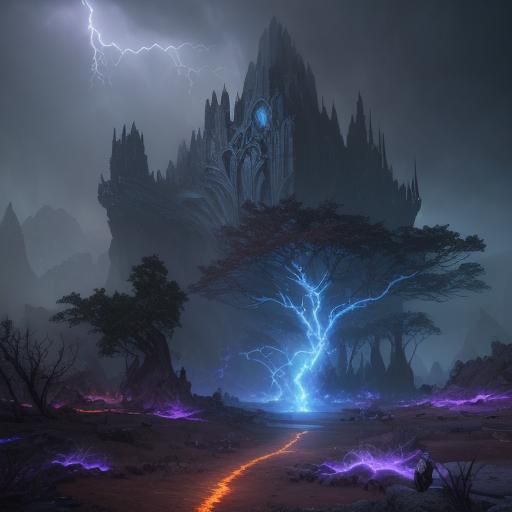 Mystical Fox Enveloped in Dark Magic Lightning