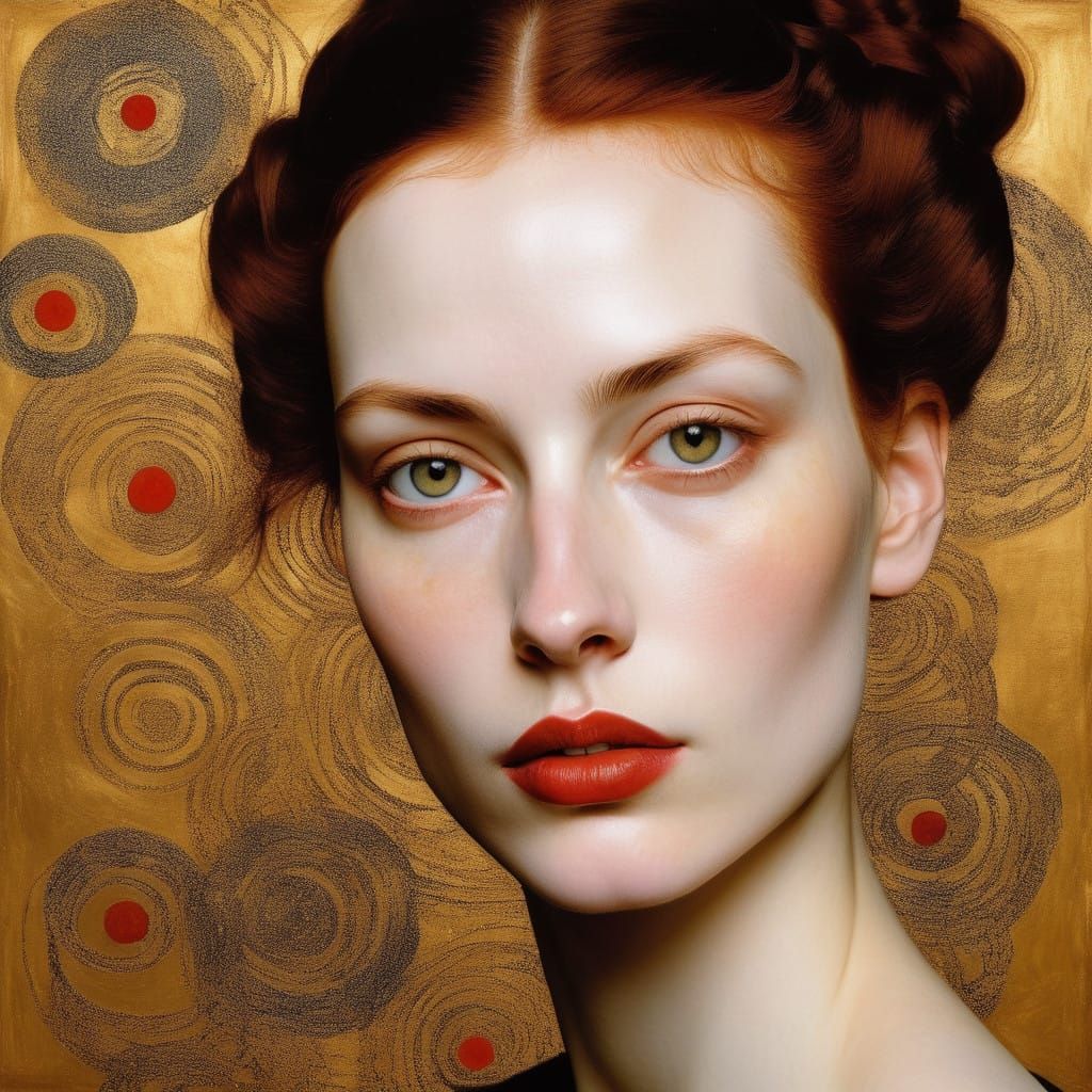 Woman in Intricate Golden Patterns, Evoking Klimt's Style