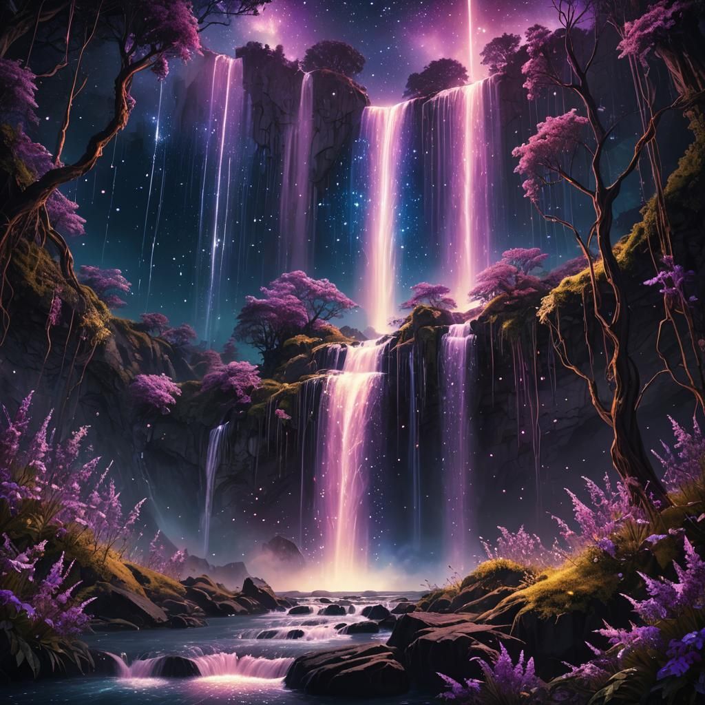 Waterfall of Sparkling Stars: Fantasy Matte Painting