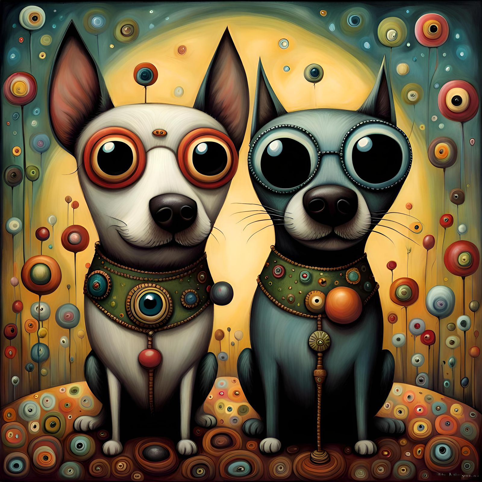 Funny Googly-Eyed Dogs in Art Brut Style