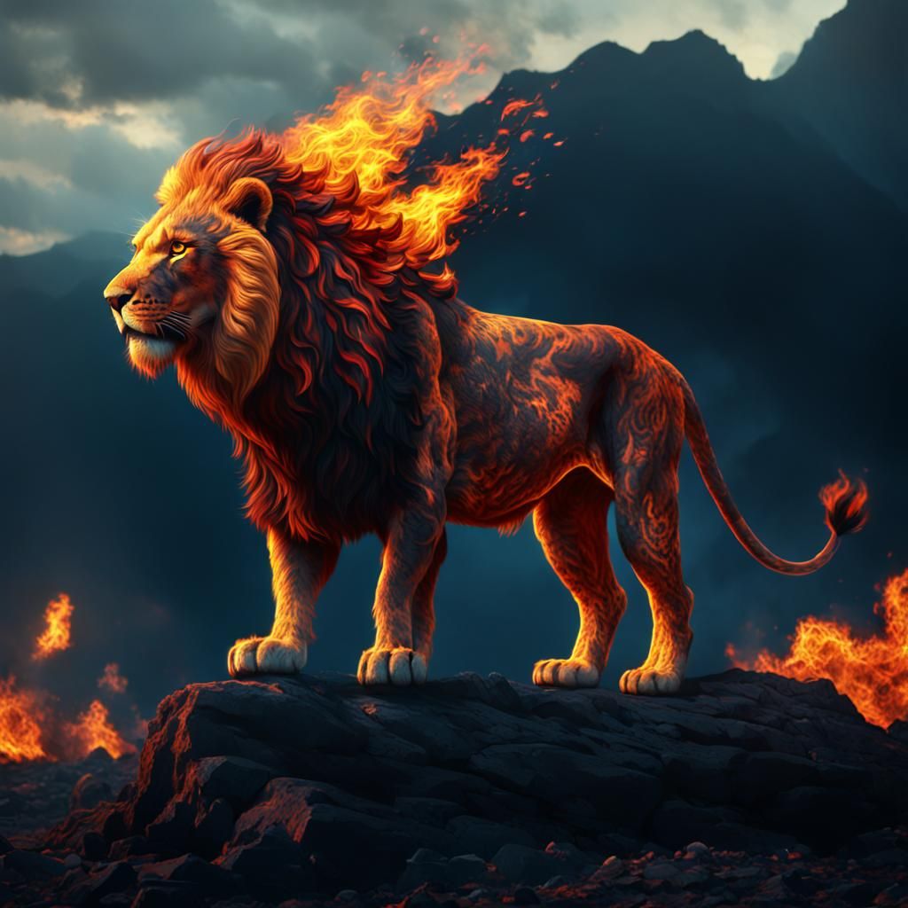 Fiery Lava Lion Digital Painting