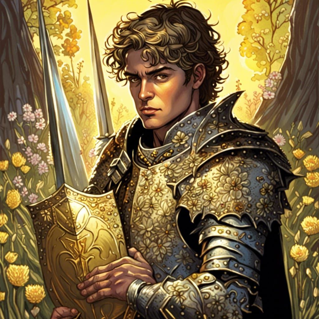 Glorious Prince in Ornate Armor in Flower Meadow