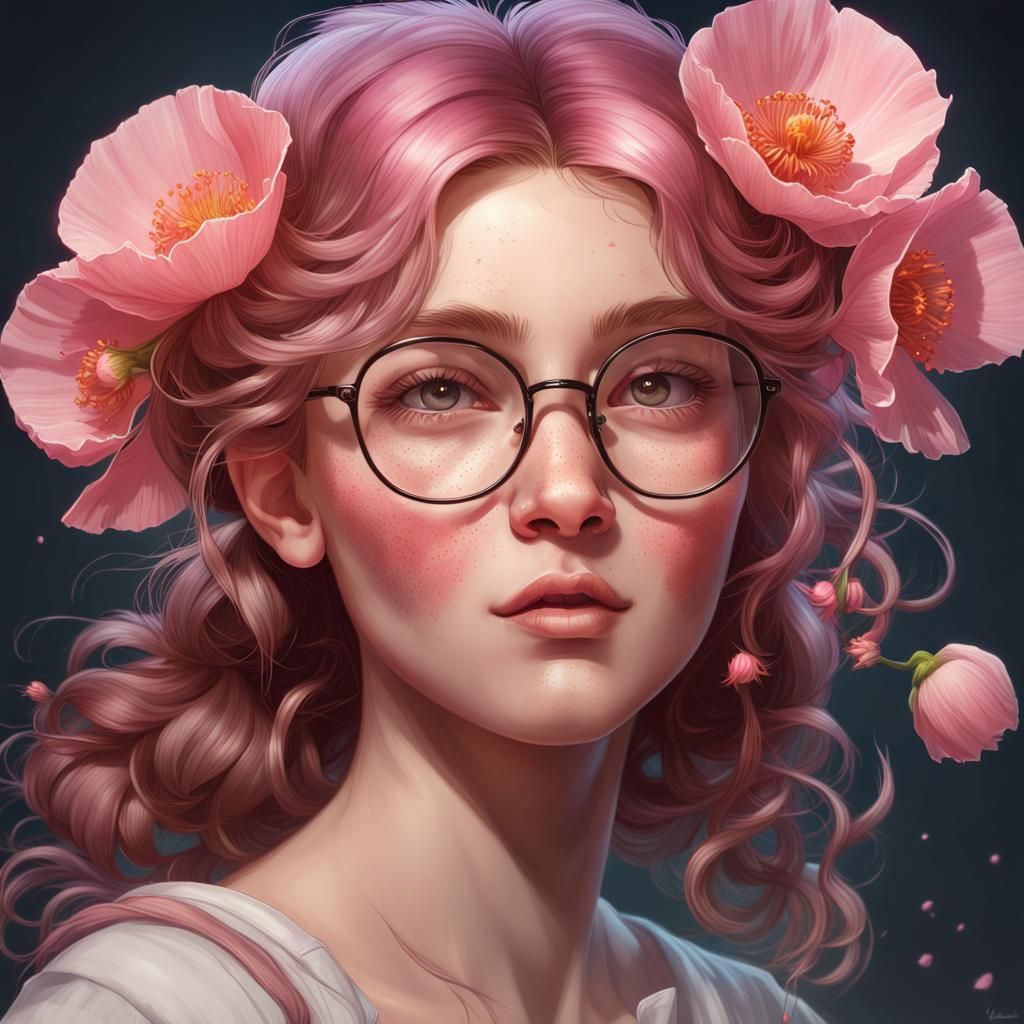 Girl with Poppies: Hyperdetailed Portrait in Art Nouveau Sty...