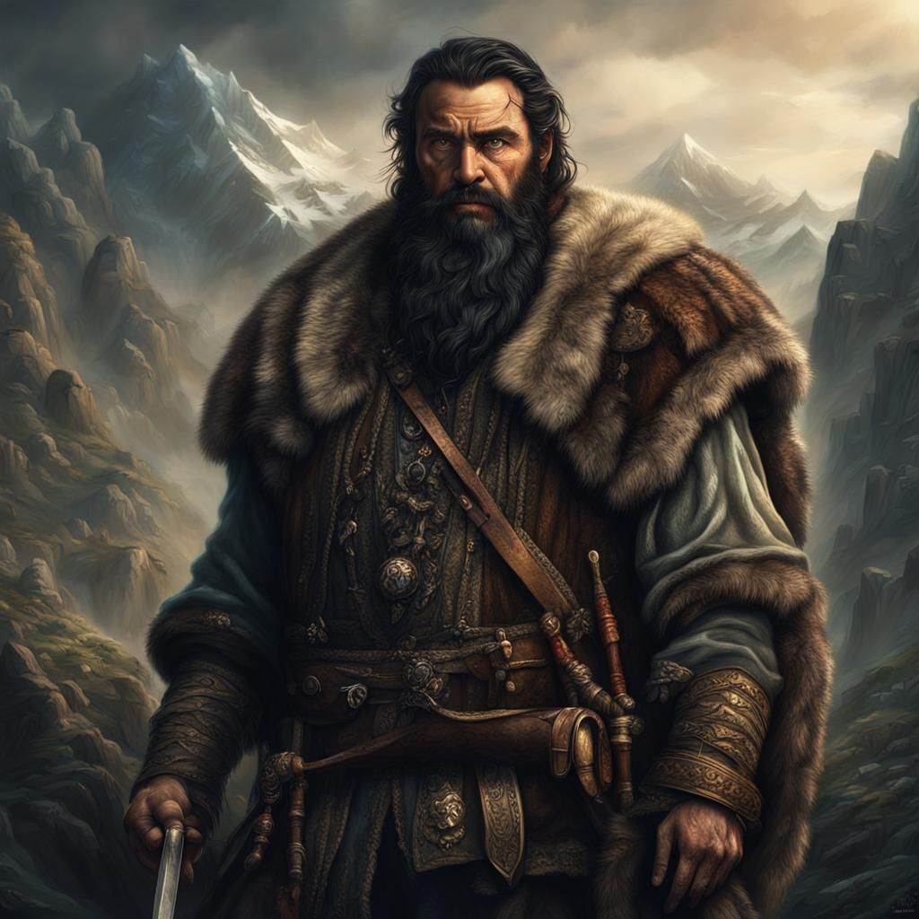 Dark Fantasy Barbarian with Black Beard