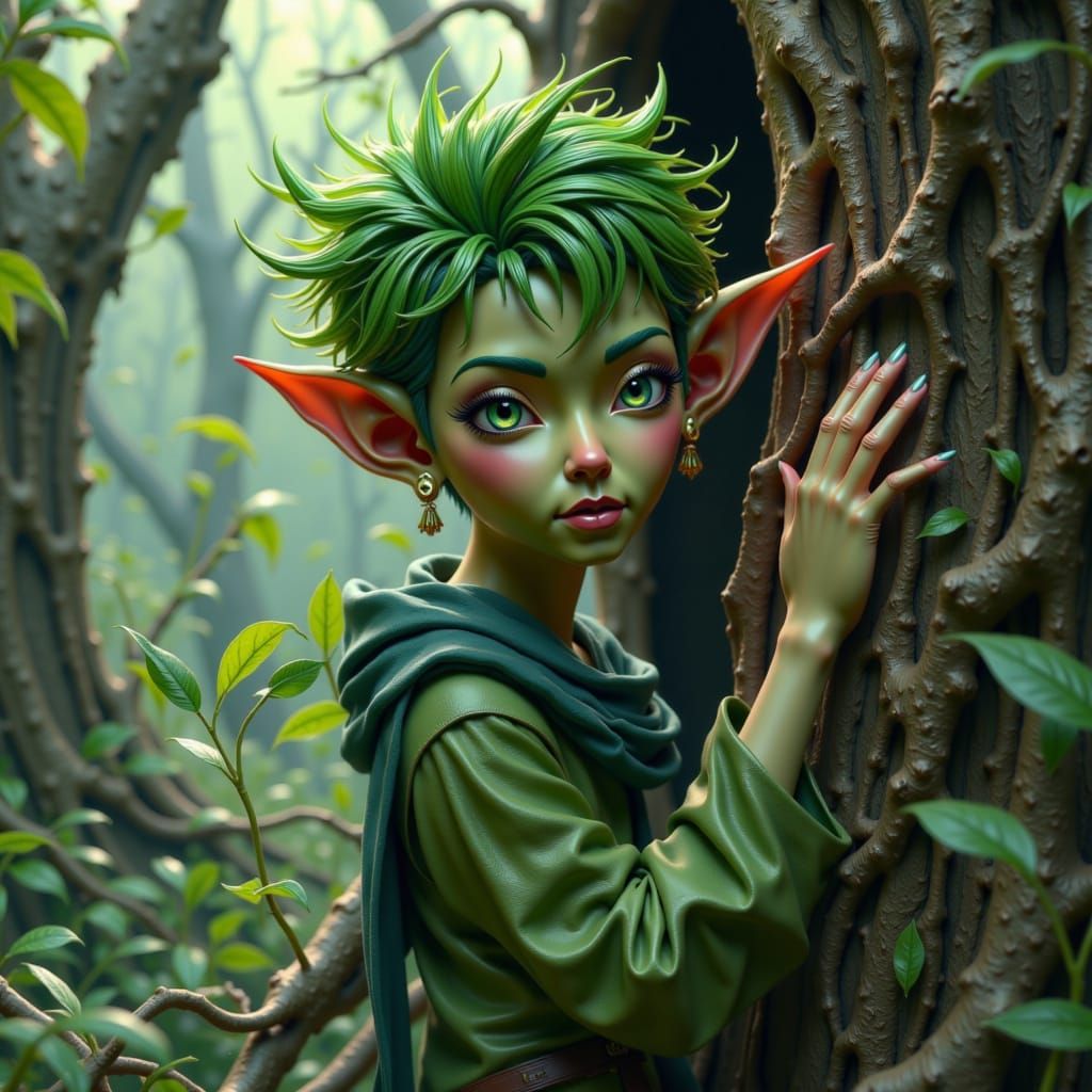 Iridescent Elf in Forest, Inspired by Alan Lee