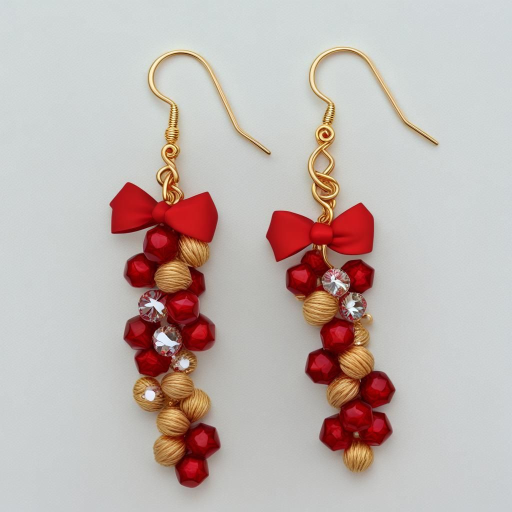 Crystal Candy Cane Cluster Earrings in Gold Tone
