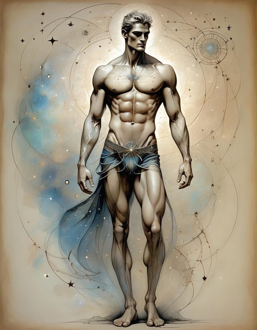 Ethereal Man in Starry Constellation, Visionary Art