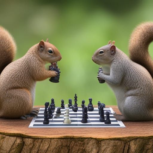 Squirrel Chess Game in Hyperrealism