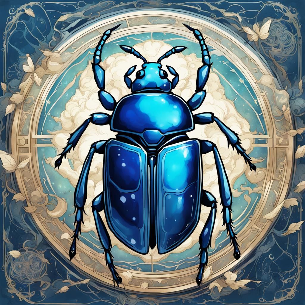 Ethereal Blue Beetle in Anime Style