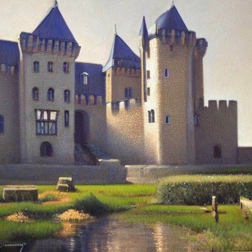 Surreal Square Castle in Oil Painting Style