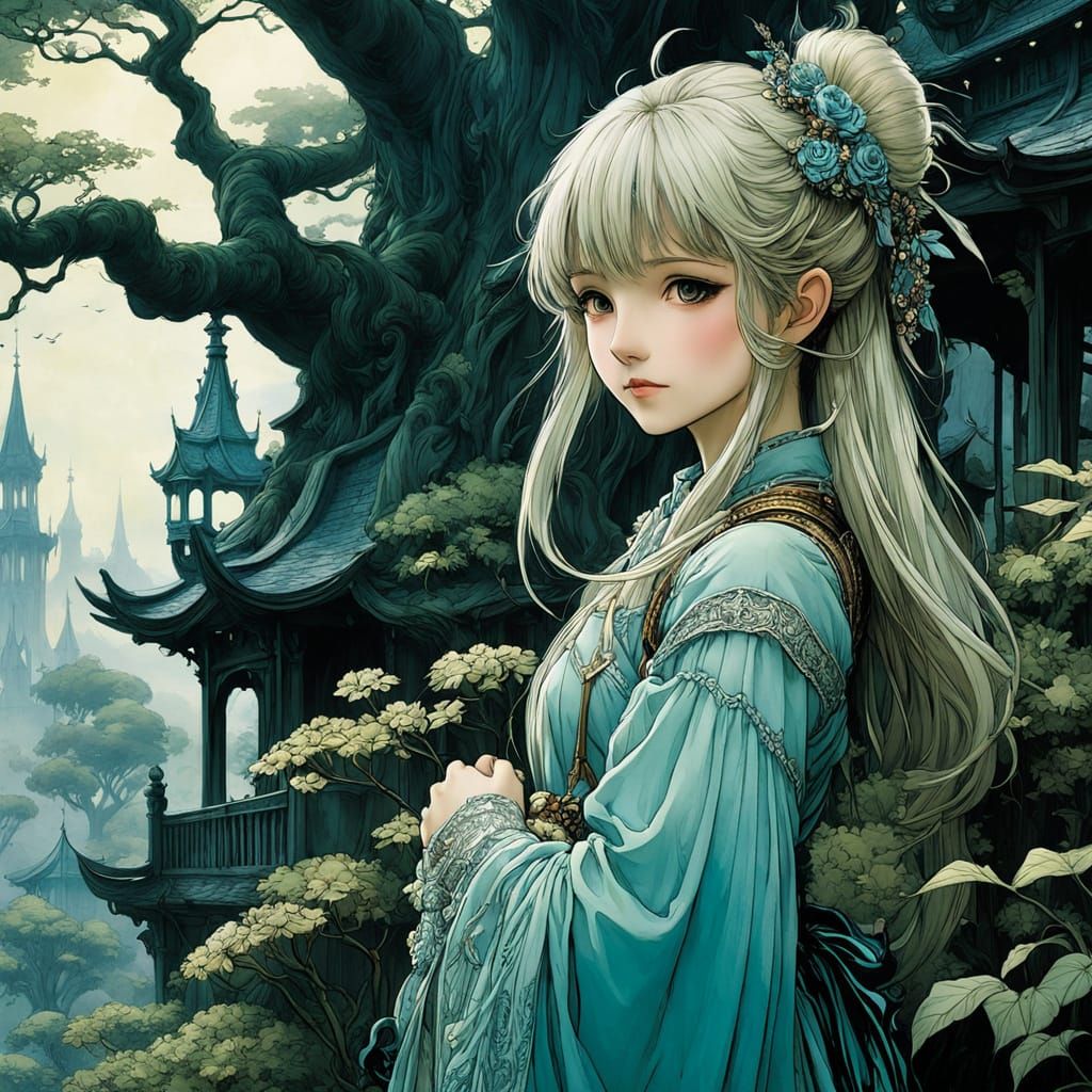 Dreamy Girl in Whimsical Anime Style