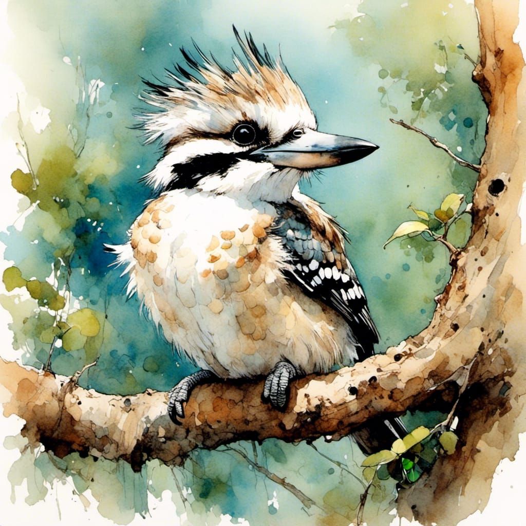 Cute Kookaburra Illustration in Australian Bush