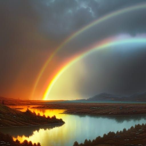 Post-Apocalyptic Double Rainbow Over Lake