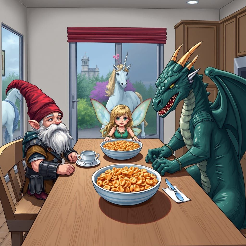 Fantasy Breakfast with Dragon and Unicorn