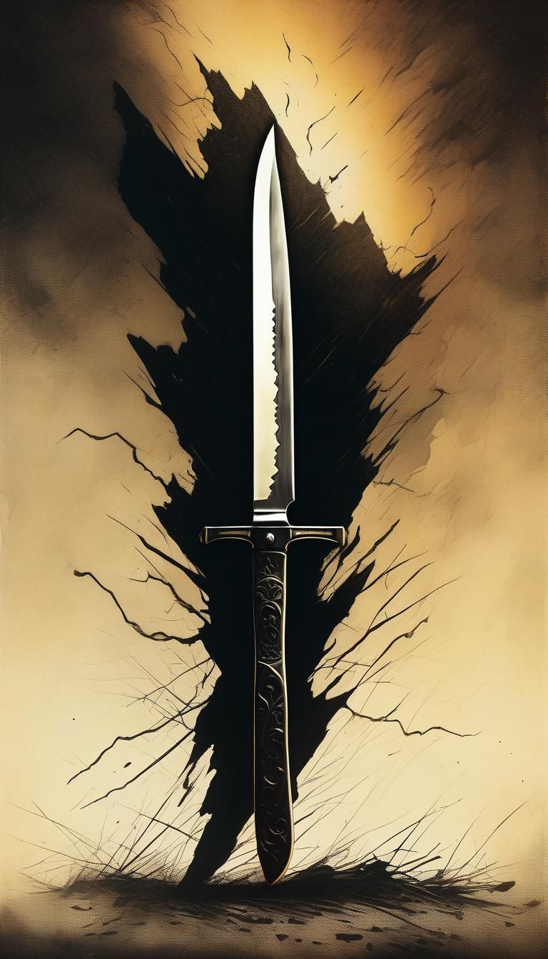 Surreal Lightning Strikes Ivory Knife in Abstract Horror