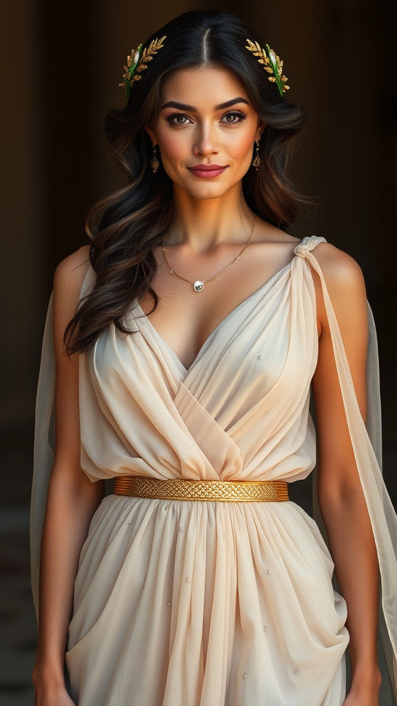 Modern Grecian Goddess in Flowing Silk Gown